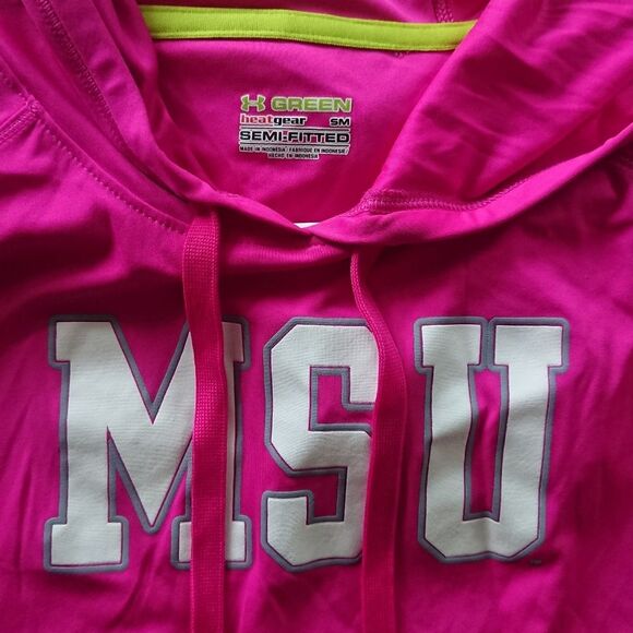 Under Armour MSU Michigan State Spartans Hoodie Semi Fitted Heat Gear size S/M - Picture 3 of 7